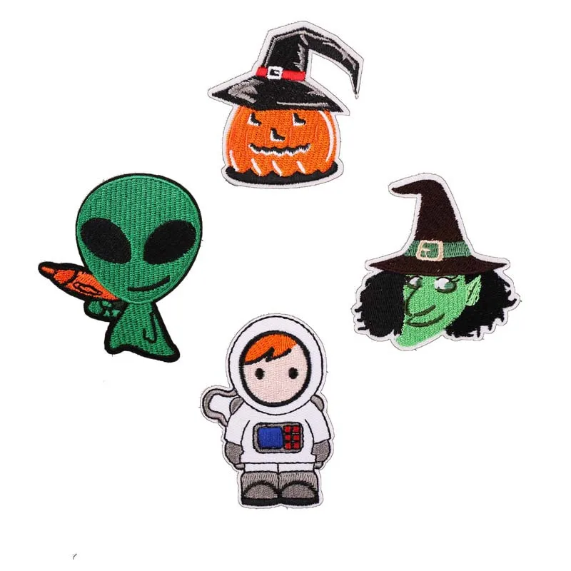 

New Arrival Space Planet Alien Halloween Embroidered Patches Iron on Cartoon Motif Applique Fabric Clothing Dress Diy Accessory