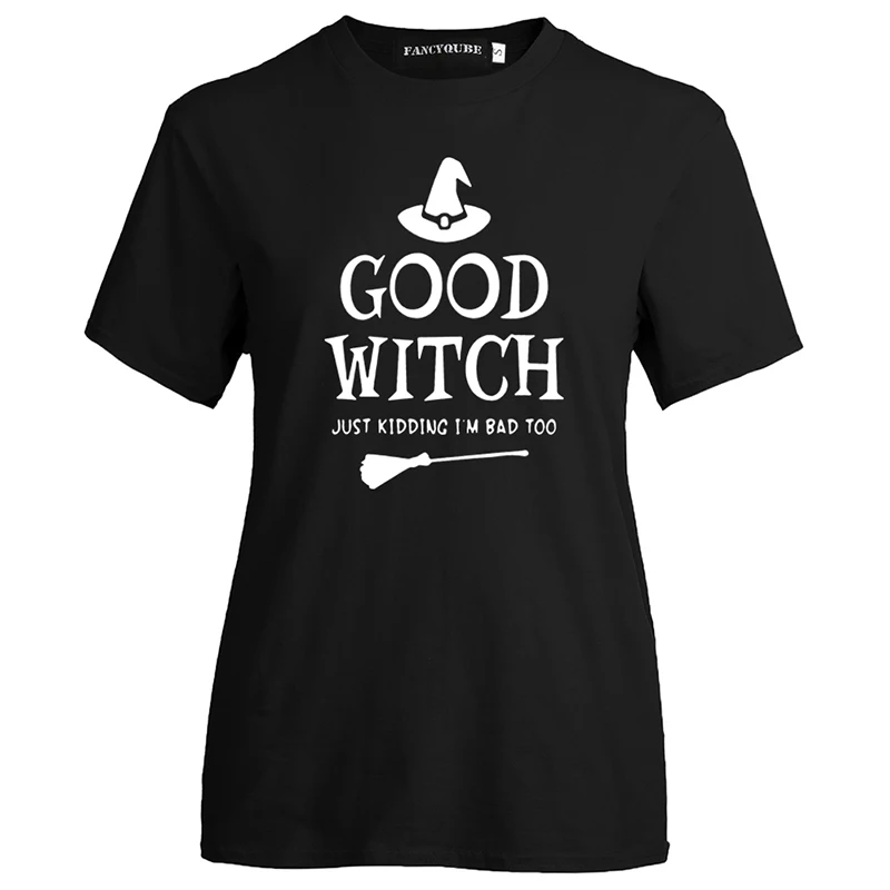 Лучшие футболки «Друзья» BAD WITCH GOOD WITCH, топ с буквенным принтом, футболка Femme, повседневные женские лучшие друзья, топы на Хэллоуин, футболки