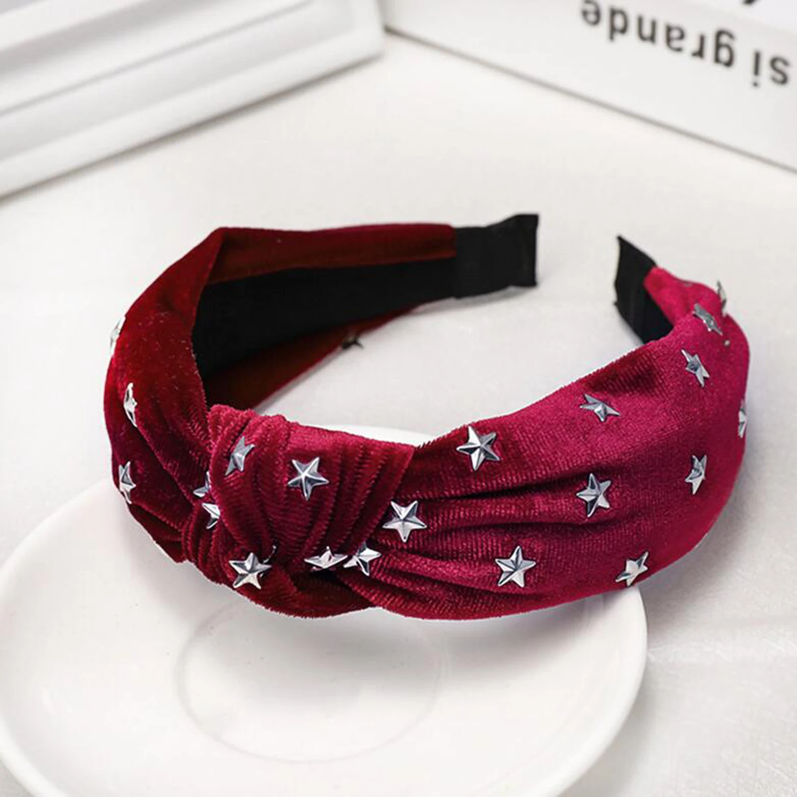 Новая мода фланелевая повязка на голову блестящая Звезда Hairband мягкий Средний обруч с бантиком Женская дикая Повседневная тюрбан Украшения для волос оптом