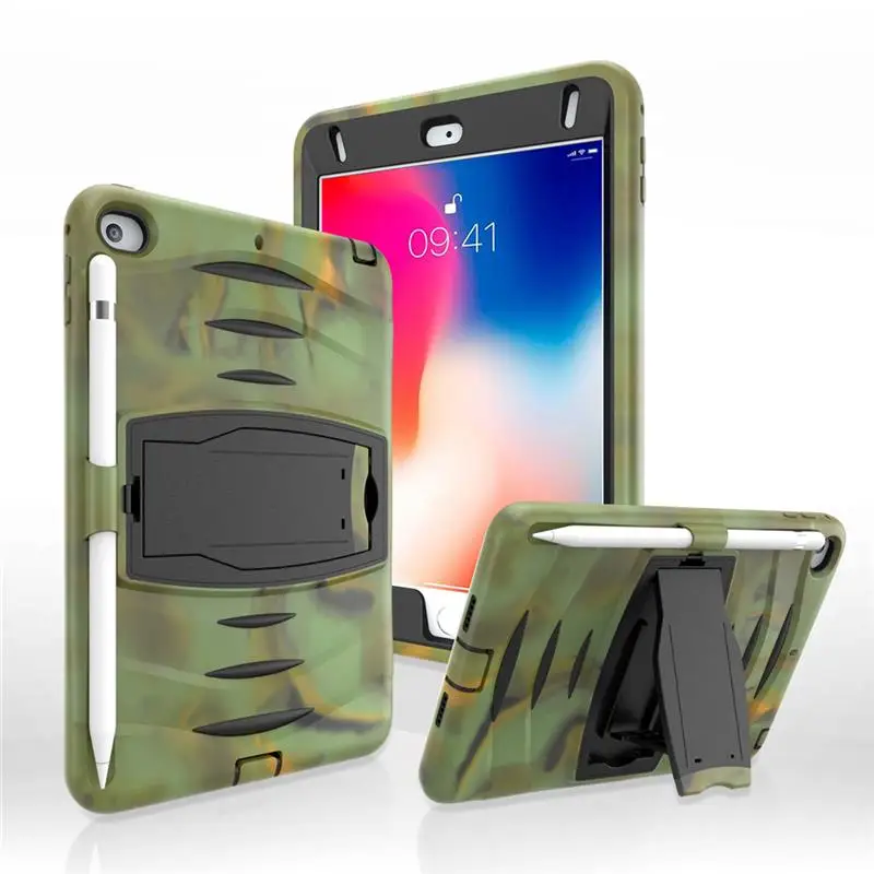 

For iPad Mini 4 5 Case PC + Silicone Hybrid 3 Layers Shockproof Tablet Protective Case Back Cover Shell with Pencil Holder
