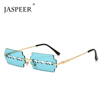 

JASPEER Hollow Rimless Punk Sunglasses Men Women Retro Steampunk Rectangle Fashion Square Shades UV400 Vintage Glasses