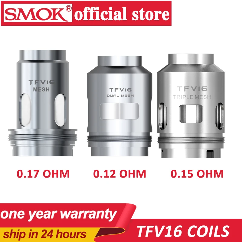 

3pcs/lot Original SMOK TFV 16 Mesh Coil 0.17ohm Dual Mesh Coil 0.12ohm Triple Mesh Coil 0.15ohm Head Evaporator For TFV16 Tank