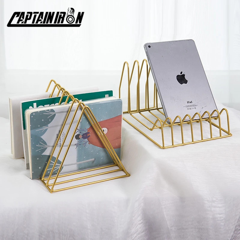 

CAPTAINIRON Home Storage Holder for Books Magazine Iron Triangle Book Stand Storage Rack for Office Home Decor Metal Decoration