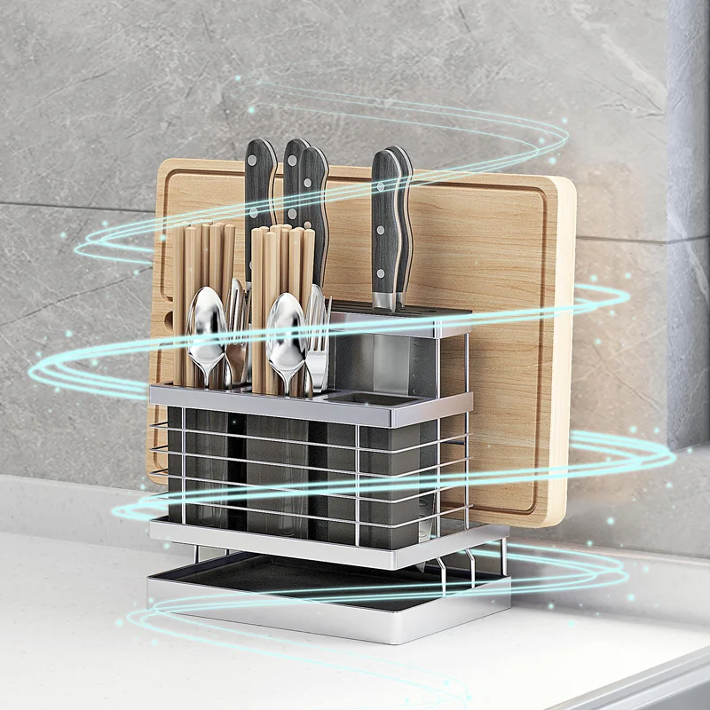 304 Stainless Steel 3 in 1 Kitchen Sink Stand Storage Rack for Knife Holder Cutlery Organizer Chopping Board Container Tools WF