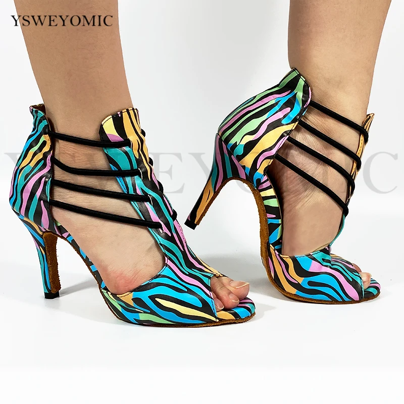 

Dance Shoes Spring Summer Colorful Zebra Pattern Hawaii Style Suede Outsole Thicker Soft Insole Girls Salsa Latin Dance Shoes