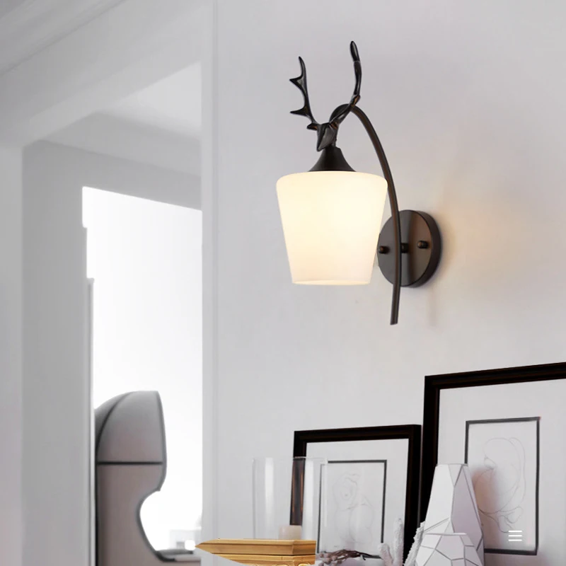 Modern Nordic Antler Wall Lamp Glass Retro Wall Light Bedroom Bedside Restaurant Aisle Corridor Indoor Wall light AC85-265V