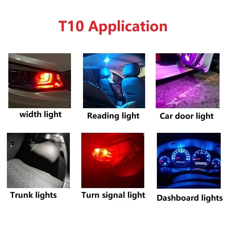 10PCS W5W Led T10 Car Light COB Glass 6000K White Auto Automobiles License Plate Lamp Dome Read DRL Bulb Style 12V Accessories