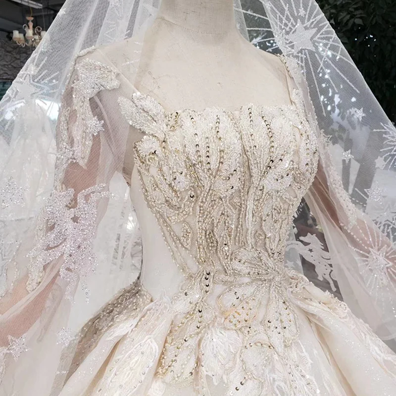 Бальное платье HTL331 свадебное с вуалью квадратным вырезом и длинным рукавом на