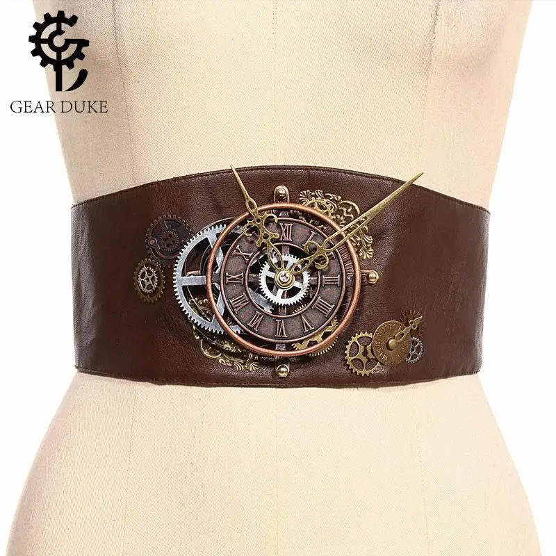 

Halloween Cosplay Costumes Woman Steampunk Style Belt Girl Pu Leather Waist Seal Elastic Wide Belt Court Medieval Retro Belt