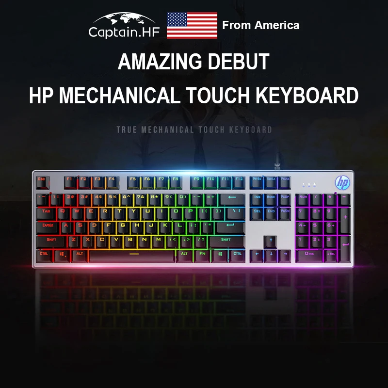 US Captain HP Mechanical Gaming Keyboard K500 Wired USB,Red Switches, RGB LED Backlighting, Anti-Ghosting, 2-Way Adjustable Legs