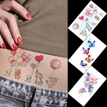 

Waterproof Temporary Tattoo Sticker rabbit elephant balloon butterfly flower tatto flash tatoo fake tattoos for women men kid