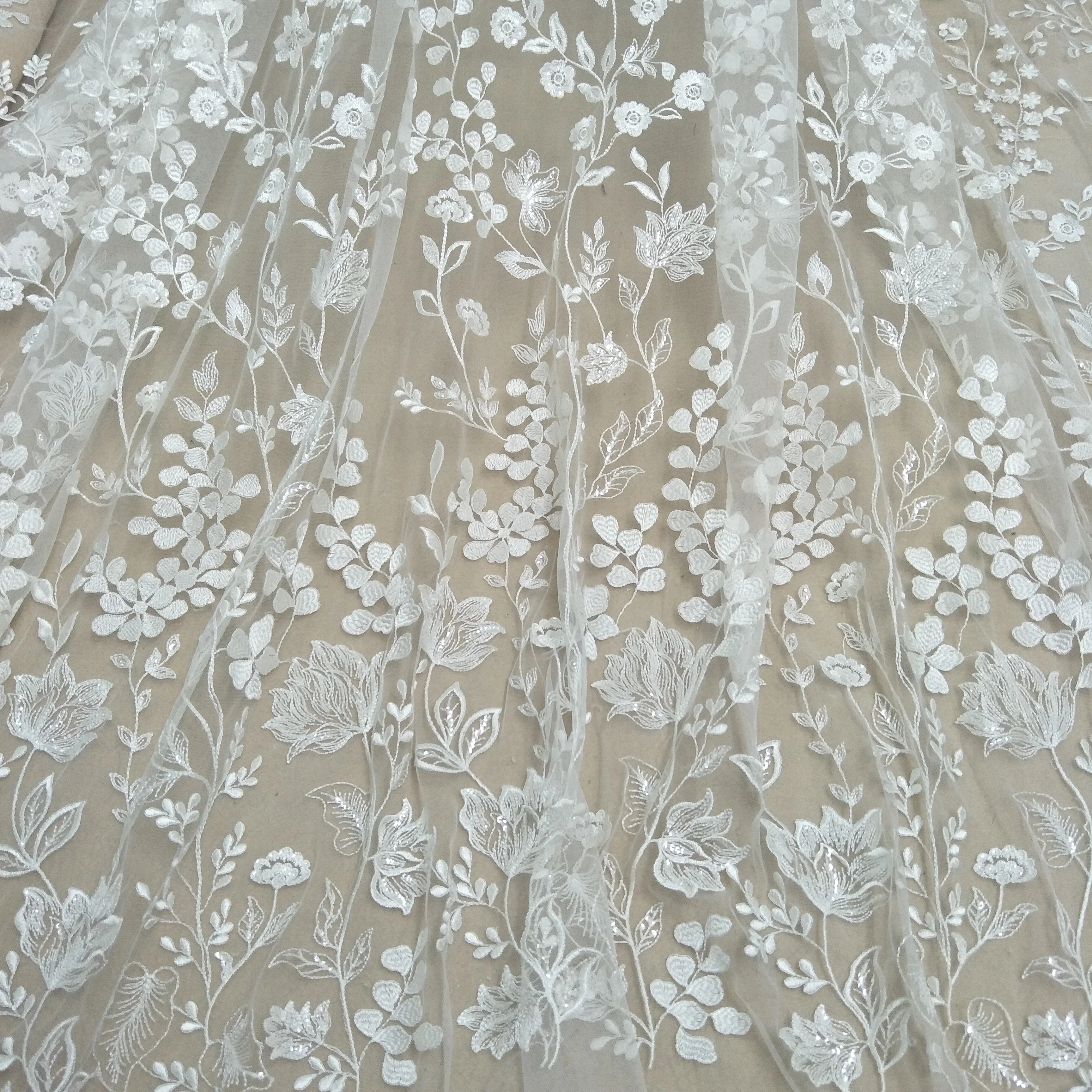 bridal wedding gown dress lace fabric 130cm width bridal lace fashion dress sell by yard sequins jacquard lace fabric,cotton voile lace fabric,lace trim fabric