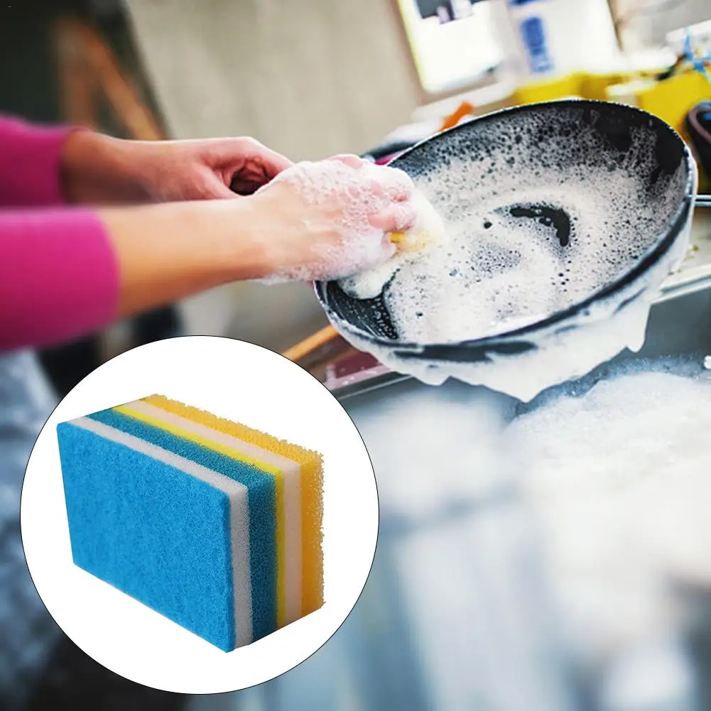 10 шт. трехслойная губка для мытья посуды антипригарный горшок без следа кухонная Чистящая волшебная губка для мытья посуды Быстрая - Цвет: Blue