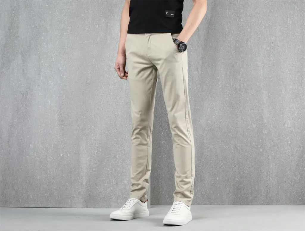 DAISHU осень светильник хаки мужские брюки Slim Fit весна Высокое качество Бизнес плоские Классические Длинные повседневные черные брюки мужские - Цвет: Хаки