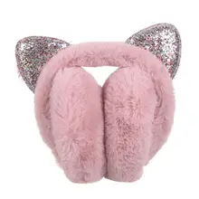 Складные наушники в форме гамбургера для женщин и девочек, милые блестящие карамельные цвета из искусственного меха с кошачьими ушками и ушками