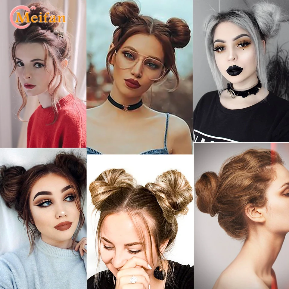 MEIFAN 합성 클로 Chignon 머리 활 작은 머리 롤빵 도넛 지저분한 Scrunchies 여성용 포니 테일 확장 감싸기