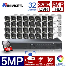 Système de vidéosurveillance Dvr, H.265 + 32CH, 5mp, faible éclairage, couleur, Vision nocturne, IP66, Kit de vidéosurveillance, caméra étanche 