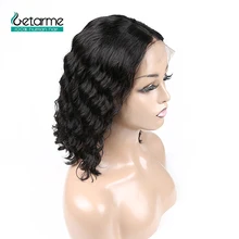 13x4 Короткие парики из натуральных волос на кружеве Боб предварительно сорванные с волосами младенца бразильские Свободные глубокие парики 130% парики на кружеве для черного цвета