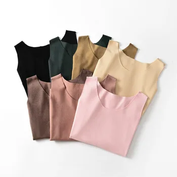 

2019 Autumn And Winter Dralon Fever Seemless Warm Vest Women's Solid Color Crew Neck Women's Large Size Sleeveless Underwear Ver