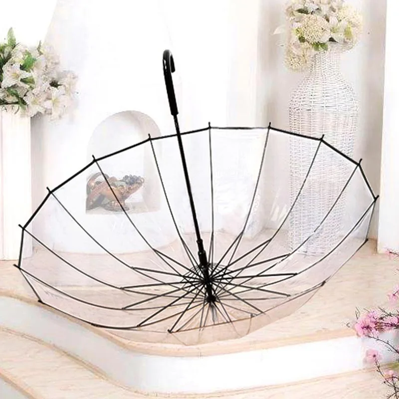 Automatic Umbrella Kids Umbrella Transparent Big Long Handle Male Female Rain Fashion Solid
