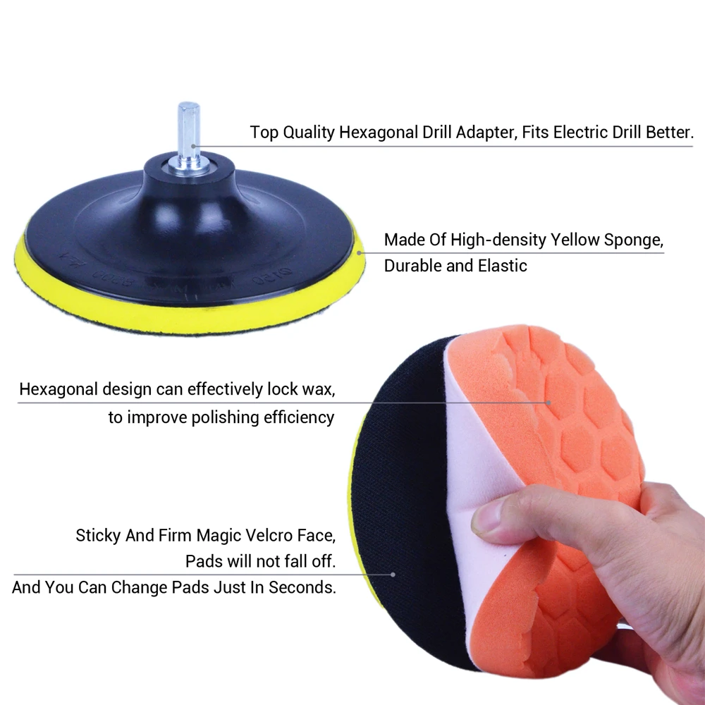 6 Inch Car Polishing Kit 11PCS/Set Buffing Sanding Sponge Pads and Wool Bonnet Pads + 8mm M14 Drill Adapter for Electric Drill 6 Inch Car Polishing Kit 11PCS/Set Buffing Sanding Sponge Pads and Wool Bonnet Pads + 8mm M14 Drill Adapter for Electric Drill