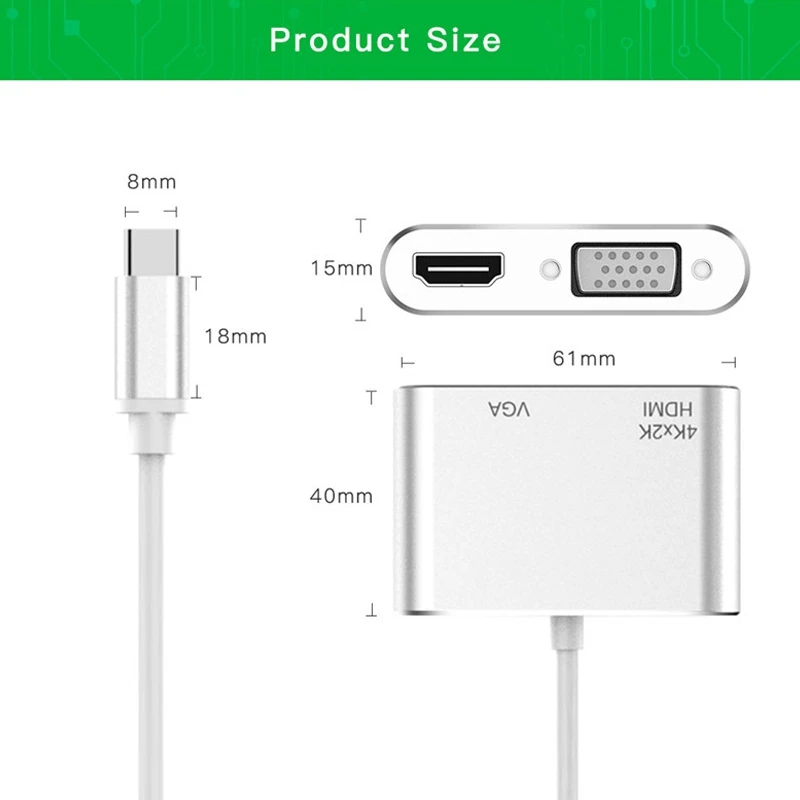 AMS-USB 3,1 type C к HDMI VGA адаптер-2 в 1 type C USB C к HDMI 4K x 2K VGA кабель