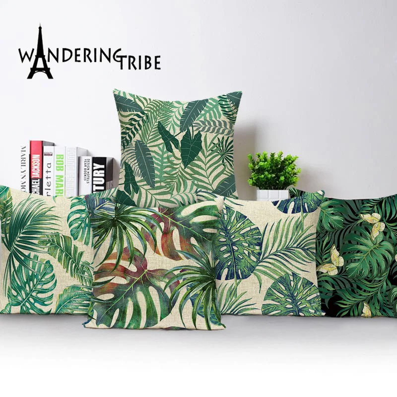 

Tropical Jungle Pillow Case Green Leaves Cushions Cover Summer Cushion Covers Leaf Home Decoration Outdoor Car Bed Kissen Cases