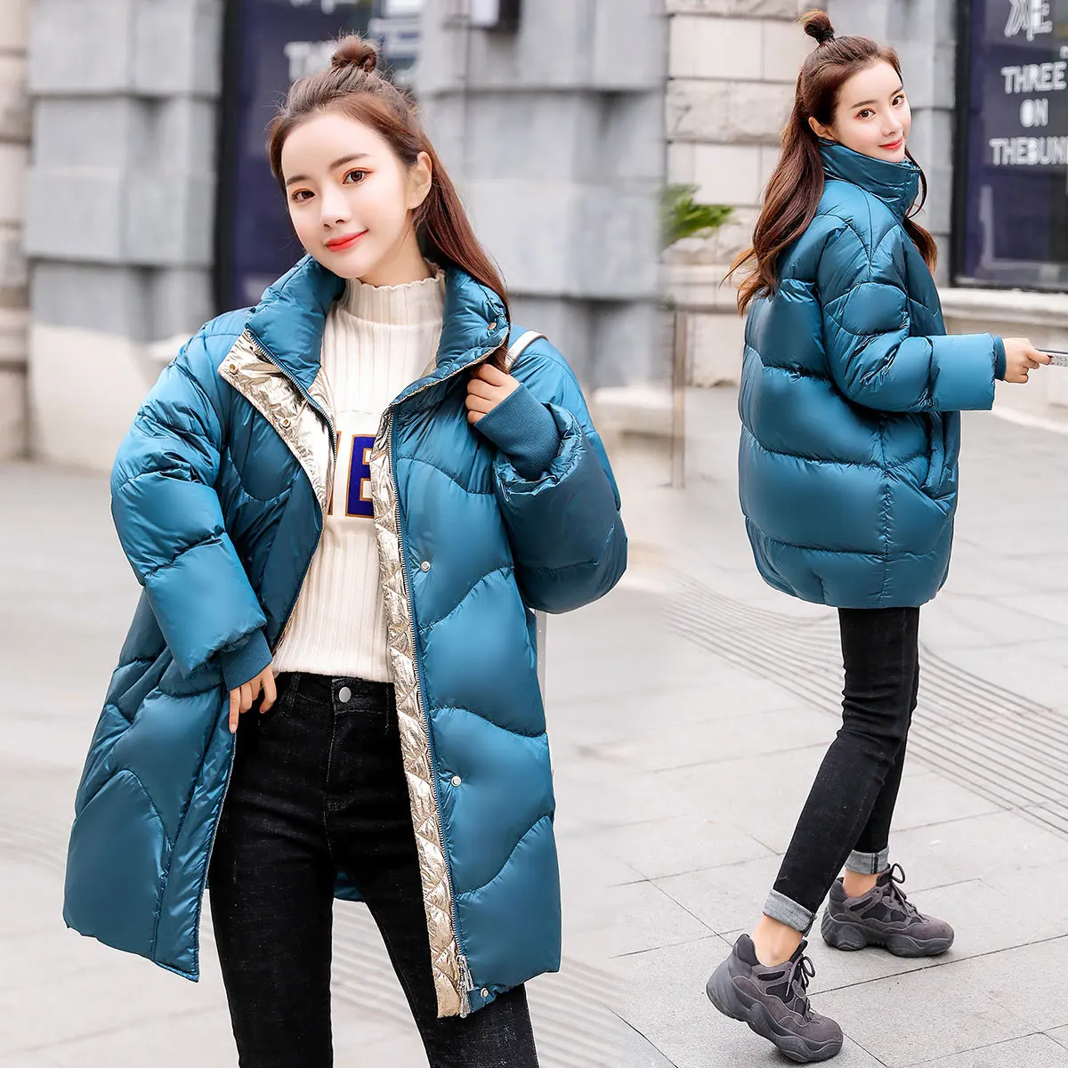 

Solid Color Straight-Cut Casual Comfortable Fashion Mid-length 2018 Winter New Style Cotton Coat