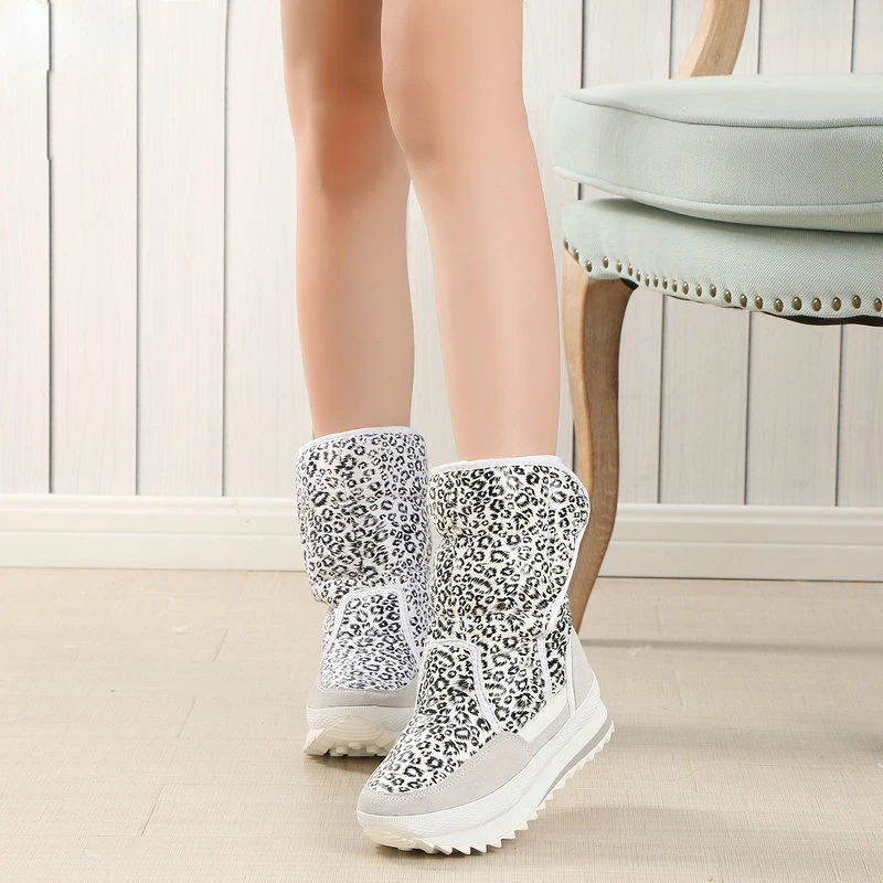SNURULAN/Женская обувь белого цвета с леопардовым принтом; зимние сапоги; красивые теплые женские сапоги на резиновой подошве с полимерным