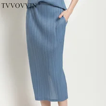 TVVOVVIN летняя новая Повседневная модная Темпераментная Женская свободная плиссированная Однотонная юбка с разрезом C347