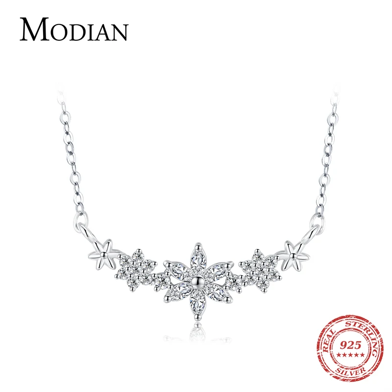 Modian 925 Sterling Silver Dazzling Clear CZ With Daisy Flower Pendant Necklace for Women Link Chain Wedding Engagement Jewelry