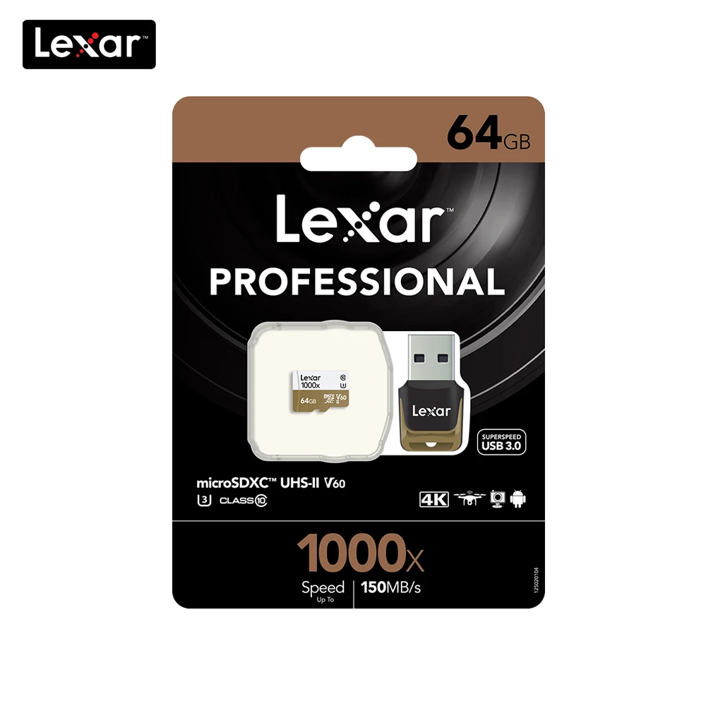 Lexar 1000x Micro SD Card 64 ГБ, класс 10 до 150 МБ/с. micro SDXC tf слот для карт памяти UHS для беспилотная спортивная видеокамера