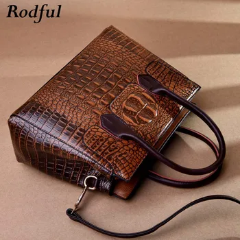 

Fashion alligator hand bags woman 2020 vintage crocodile women's handbags leather tote purse shoulder bag for women ladies brown