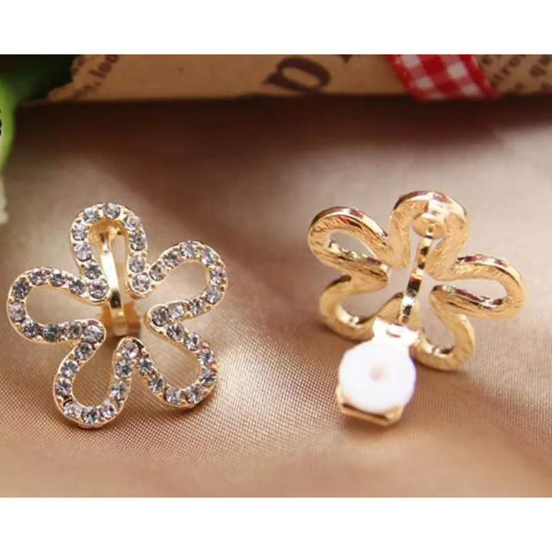 Ear Clip Earrings Five Petals Shape Rhinestone Clip on No Piercing For Girls Party