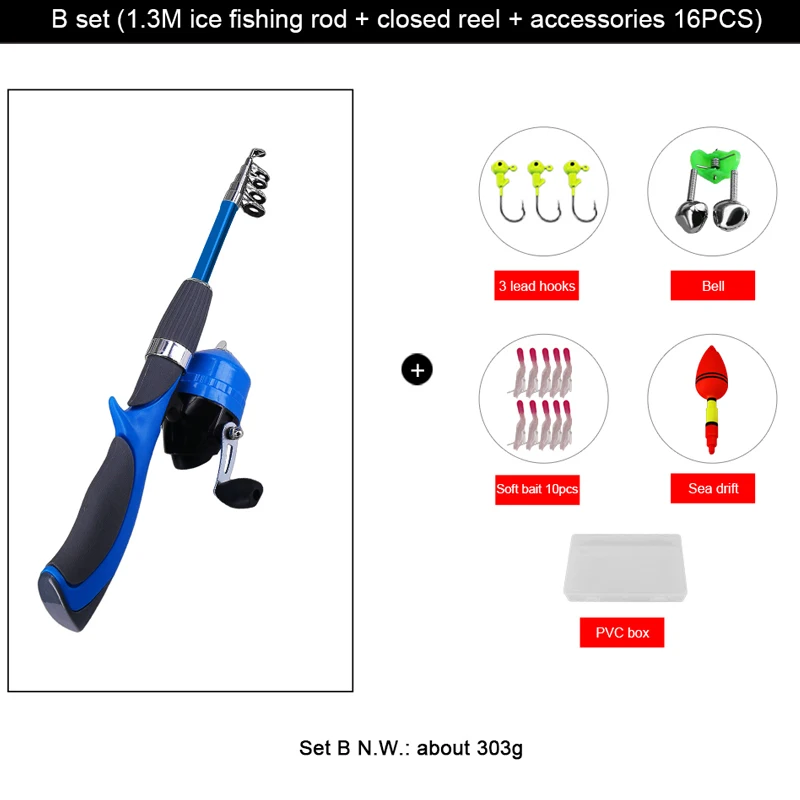 Portable Mini Telescopic Fishing Rod Combo Travel winter Fishing Rod Sea Ultralight closed fishing Tackle Set - Цвет: Set B