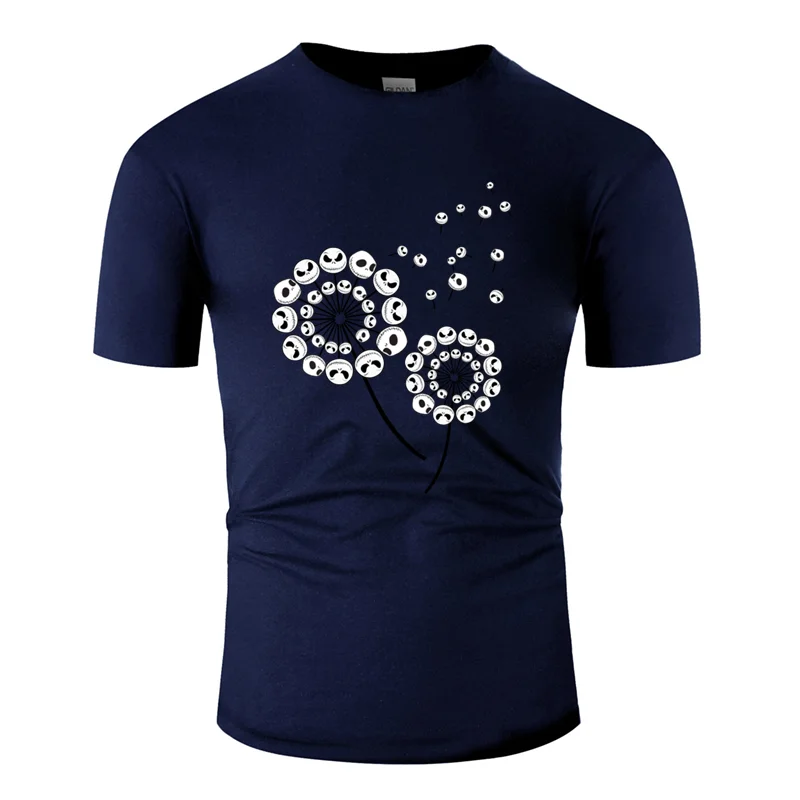 Men-Navy Blue Дизайнерская популярная футболка с изображением Джека Скеллингтона и одуванчика, футболка для мужчин, базовая однотонная мужская футболка с юмором, хлопок - Цвет: Men-Navy Blue