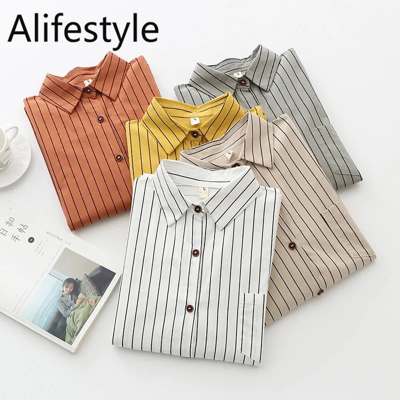 

2020 Spring New Women Blouses Long Sleeve Striped Blouse Shirt Women Fashion Casual Shirts Female Student Tops For Girls