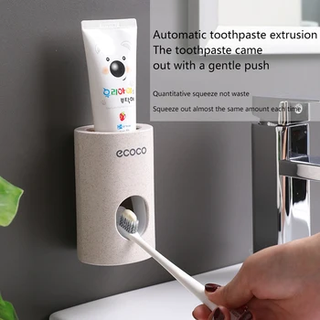 

single automatic toothpaste extruder set with extruder suction wall toothbrush holder press Bathroom Accessory Perforation free