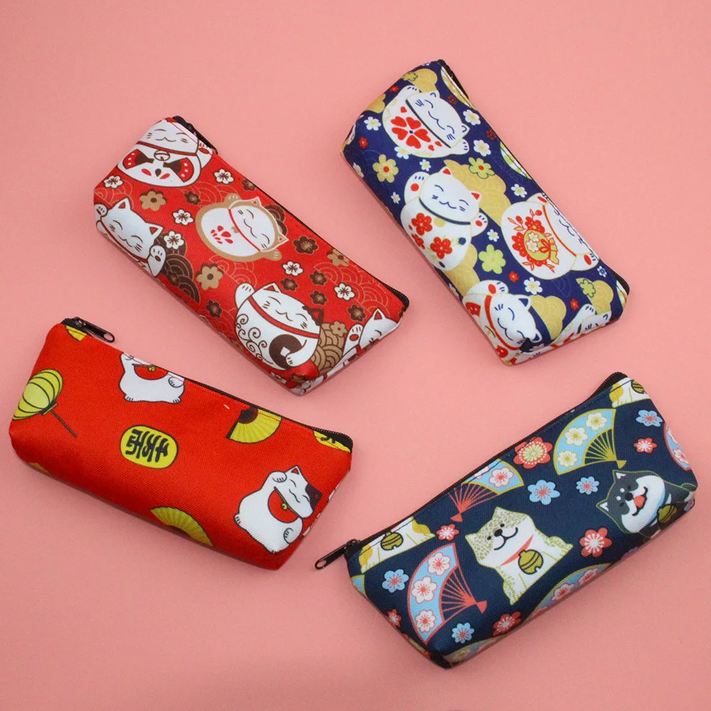 Japanese Style Cat Pencil Case Large Capacity Canvas Pencil Bags Junior