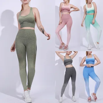 

Gradient Sexy Quick Dry Tracksuit Two Piece Set Summer Long Sleeves Crop Tops And Long Tight Pants 2 Piece Outfits For Women