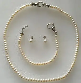 

Free shipping hot sell new - new design lady's 17.5" 5-5.5mm round pearl necklace +7.5" bracelet +earrings jewelry sets