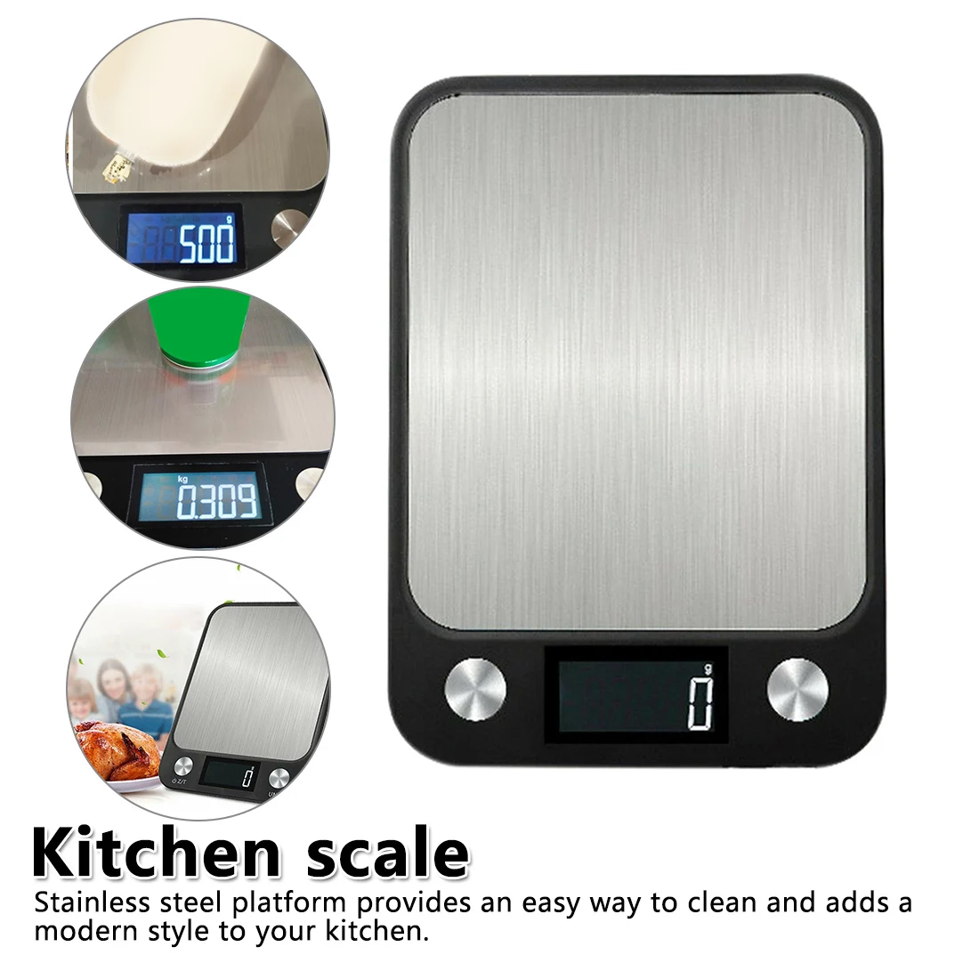 

LCD Display 10kg/1g 5kg/1g Multi-function Digital Food Kitchen Scale Stainless Steel Weighing Food Scale Cooking Tools Balance