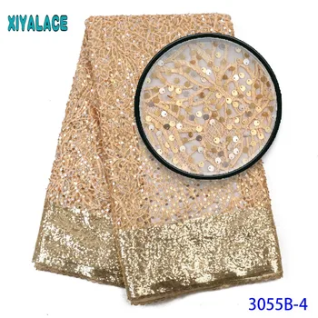 

Latest French Lace Fabric High Quality Gold African Wedding Lace Fabric Sequins Embroidery For African Nigerian Lace 5yard 3055b