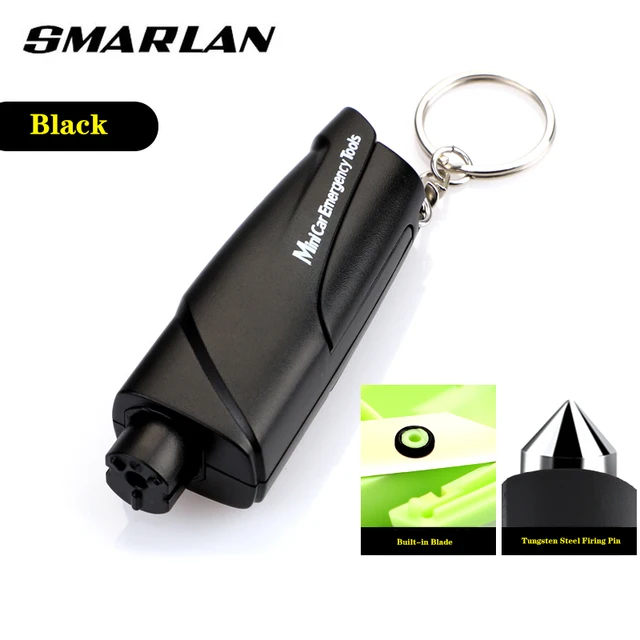 SMARLAN Portable Safety Hammer For Car Side Window Breaking Seat Belt Cutter Life-saving Escaping Emergency Tool With Key-chain Black