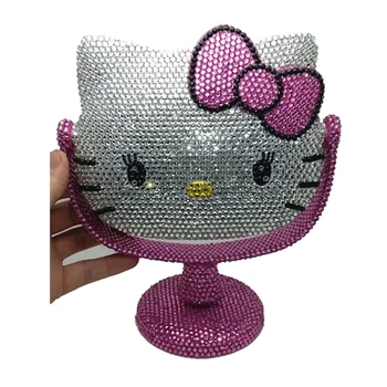 

Rhinestone KT Bling Decorative Mirrors Handmade Diamond Helloo Kitty Kawaii Makeup Bedroom Mirror Cute Cat Room Decor Mirror