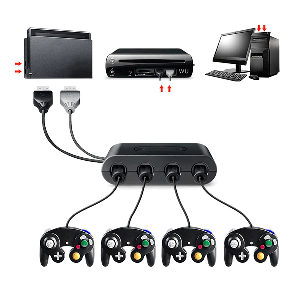 

4 Ports For Nintend Wii U PC NGC Switch Converter Transducer Transformer 2nd Generation For GameCube GC Gamepad Adaptor