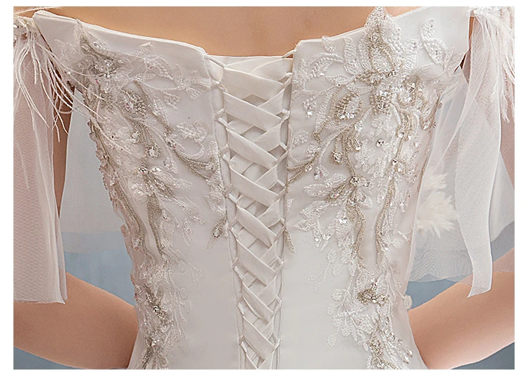 White Wedding Dresses Appliques Ruffle Sleeve Ball Gown Beaded Embroidery Tulle Elegant Wedding Gowns For Bride Robe De Mariage
