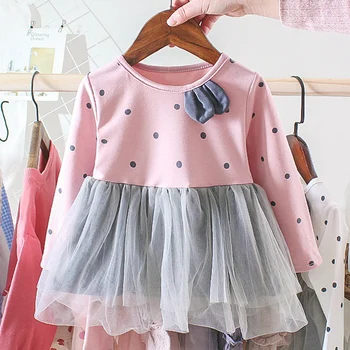

2019 Baby Dresses Autumn New Baby Princess Dress Long Sleeve Polka Dot Gauze Stitching Baby Girl Dress Infant Dress