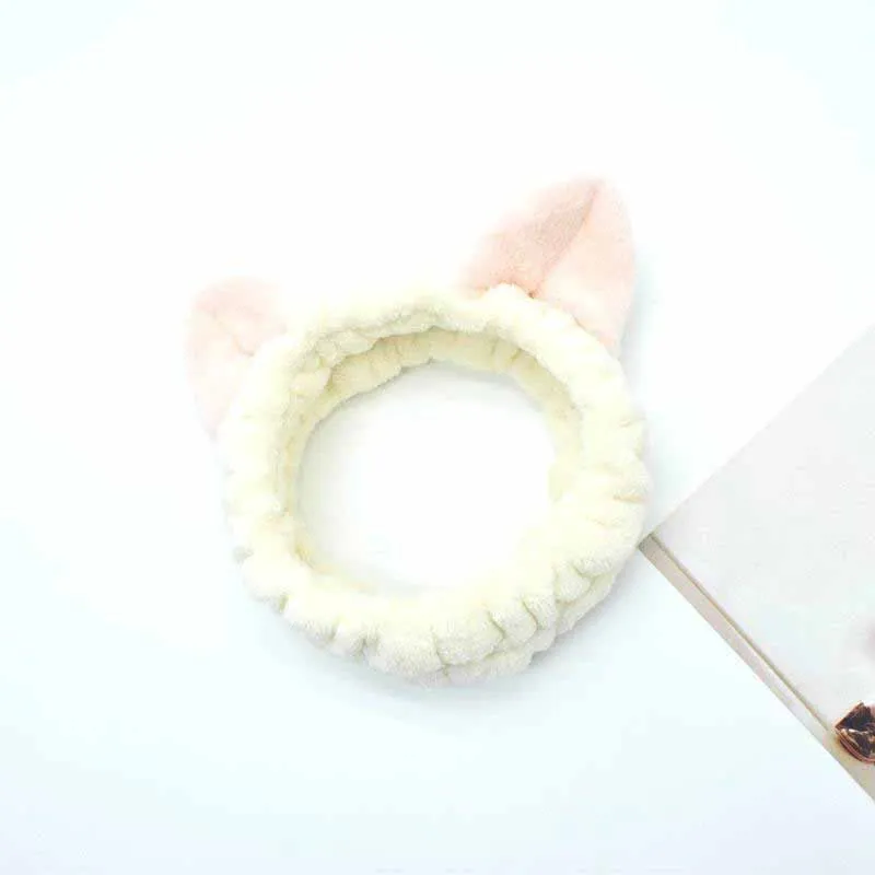Beige Модные милые эластичные повязки на голову из кораллового флиса с кошачьими ушками; сезон осень-зима; мягкие банные повязки на голову для женщин и девочек; подарки; головные уборы - Цвет: Beige