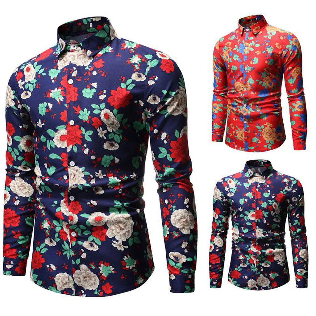 Camisa Masculina мужская мода Гавайский синий стиль досуг печать с длинными рукавами рубашка Топы Блузка 19Aug8 P30
